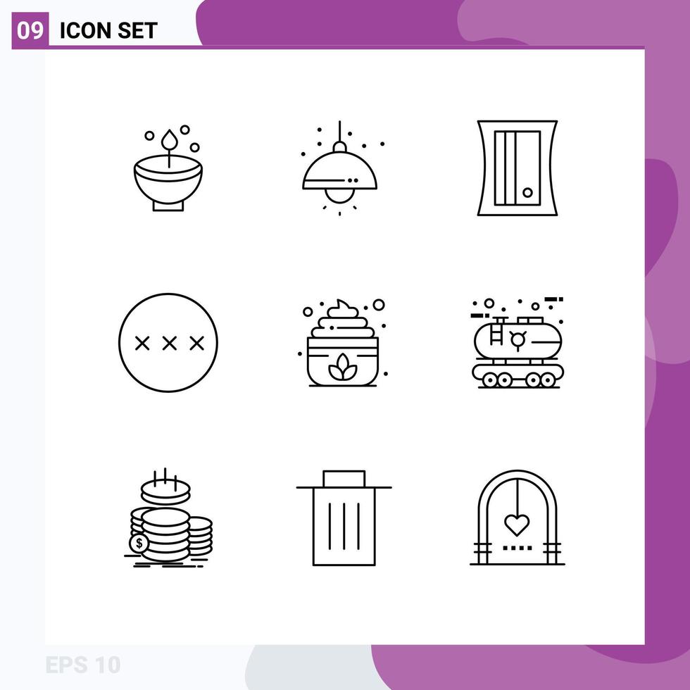 Pictogram Set of 9 Simple Outlines of security protection living password sharpener Editable Vector Design Elements