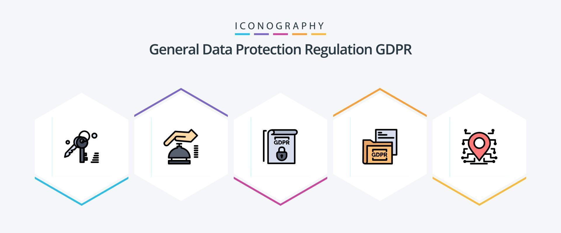 Gdpr 25 FilledLine icon pack including processor. gdpr. law. folder. document vector