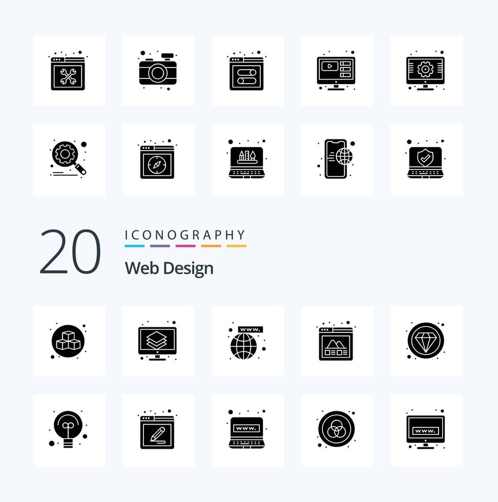 Paquete de 20 iconos de glifos sólidos de diseño web como foto de diseño de conexión de diamante de lujo vector