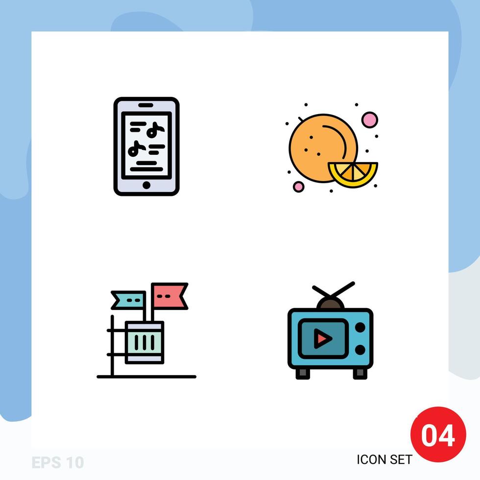 Set of 4 Modern UI Icons Symbols Signs for movie election phone orange junk Editable Vector Design Elements