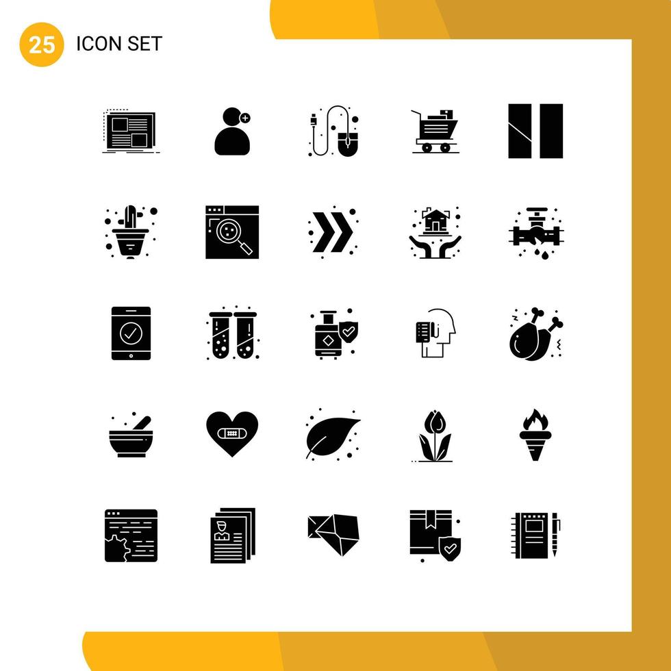 Set of 25 Vector Solid Glyphs on Grid for frame basket medical shopping tool Editable Vector Design Elements