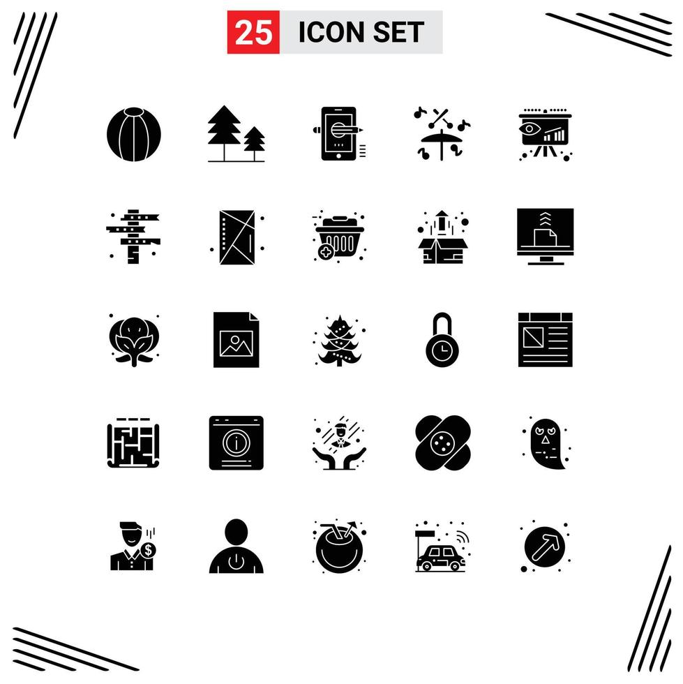 Universal Icon Symbols Group of 25 Modern Solid Glyphs of insight business mobile multimedia drum Editable Vector Design Elements