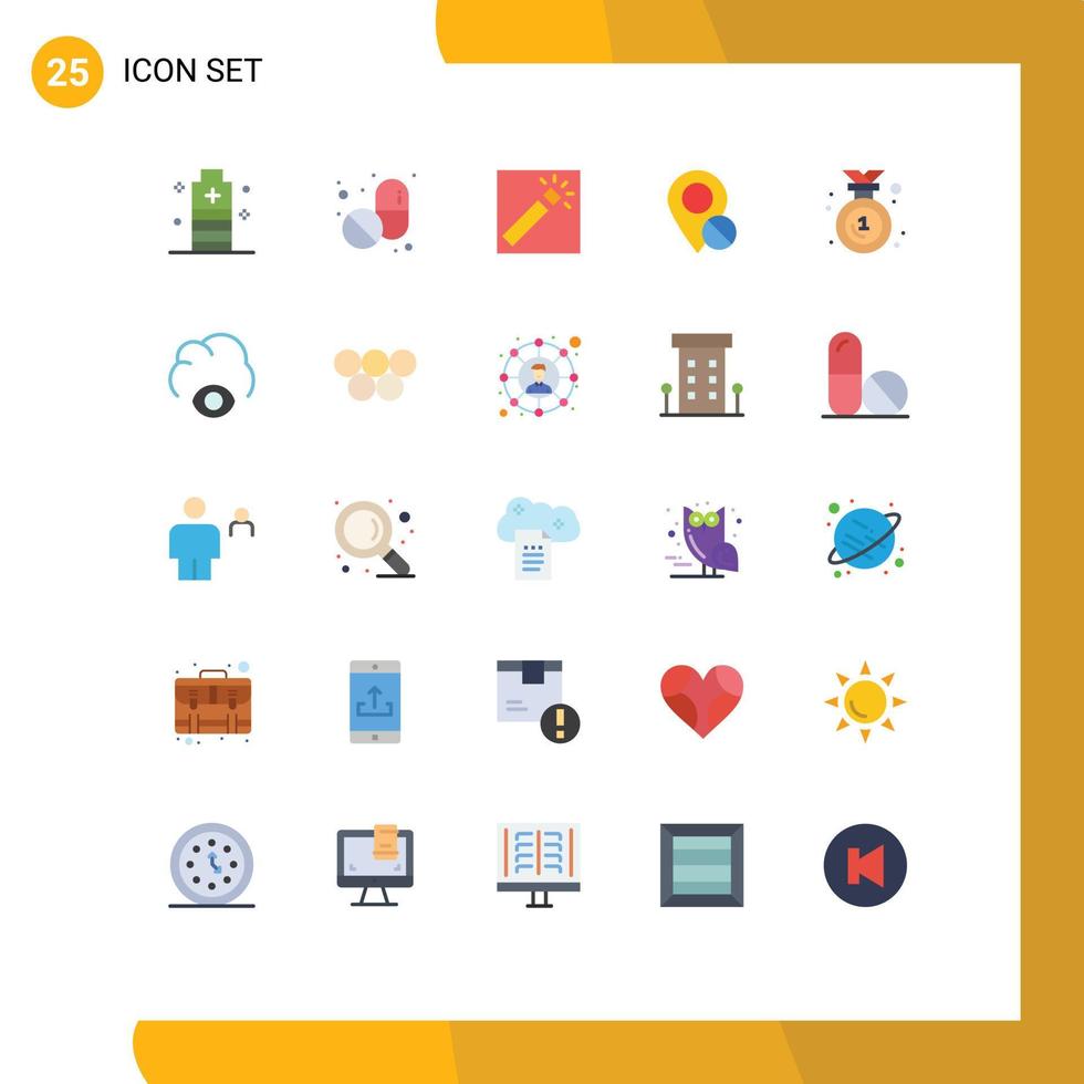 25 Thematic Vector Flat Colors and Editable Symbols of award pin photo marker location Editable Vector Design Elements