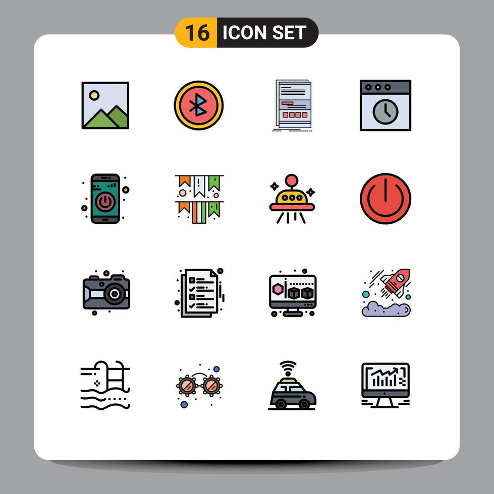 conjunto de pictogramas de 16 líneas llenas de colores planos simples de encender cambiar el historial de la aplicación de Internet elementos de diseño de vectores creativos editables