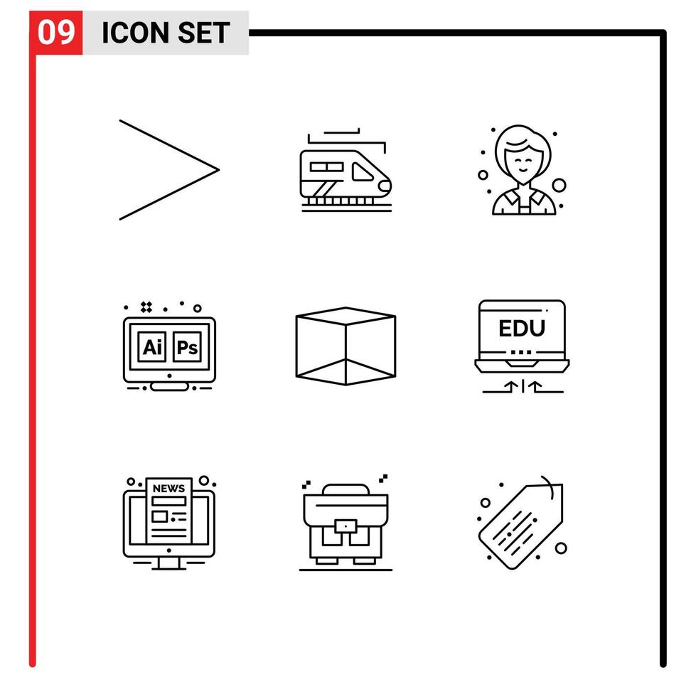 Group of 9 Modern Outlines Set for hardware product woman box tool Editable Vector Design Elements