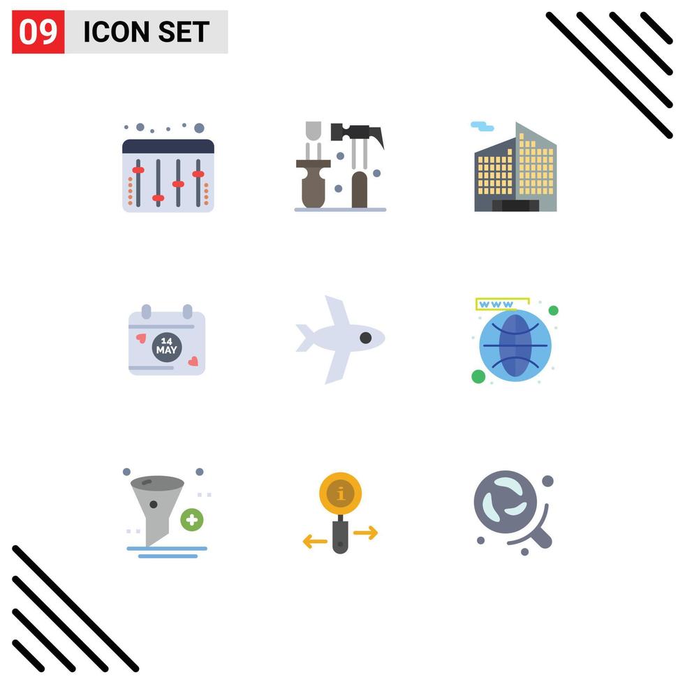 9 Thematic Vector Flat Colors and Editable Symbols of social media business plane day Editable Vector Design Elements