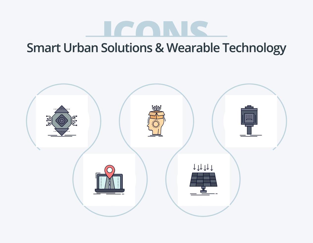 soluciones urbanas inteligentes y diseño de iconos llenos de línea de tecnología usable paquete de iconos 5. acción. tecnología. manzana. viento. vertical vector