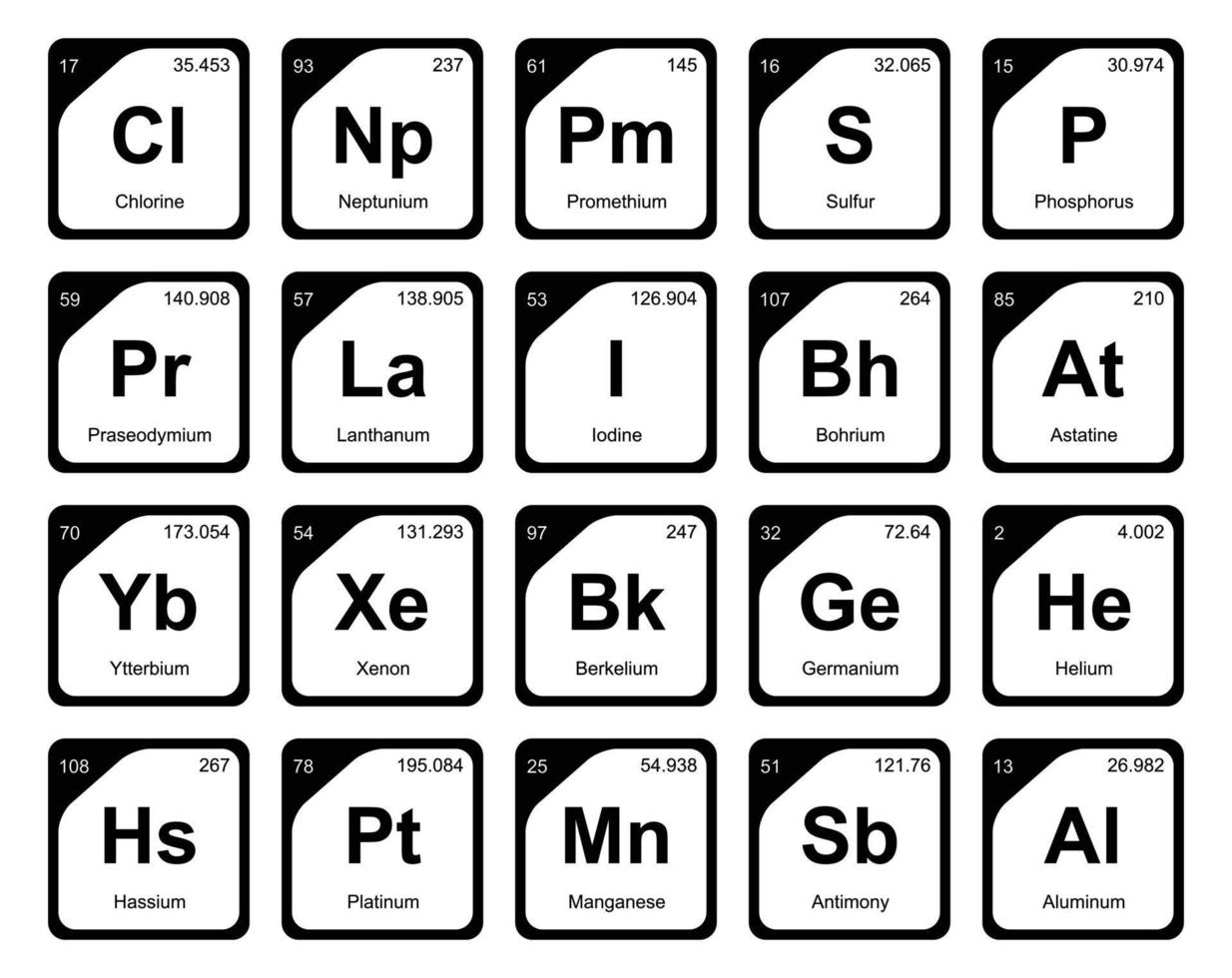 diseño de paquete de iconos de 20 tablas preiodicas de los elementos vector