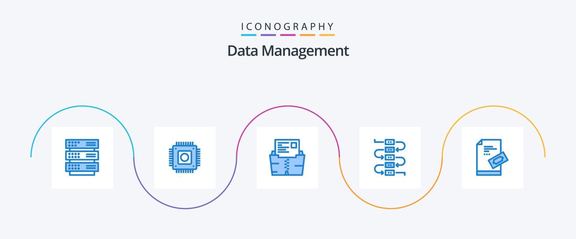 Data Management Blue 5 Icon Pack Including ticket. virtuoso. zip. note. folder vector