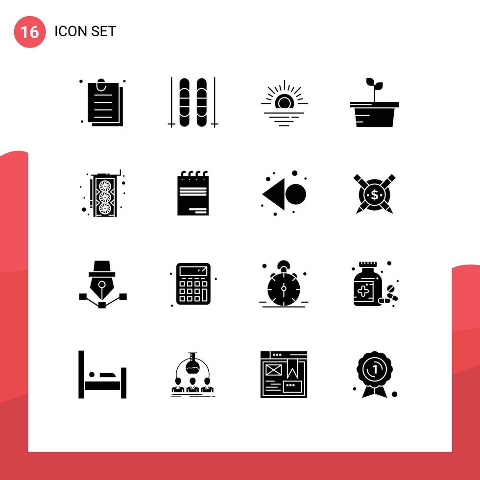 16 Thematic Vector Solid Glyphs and Editable Symbols of paper notepad weather hardware computer Editable Vector Design Elements