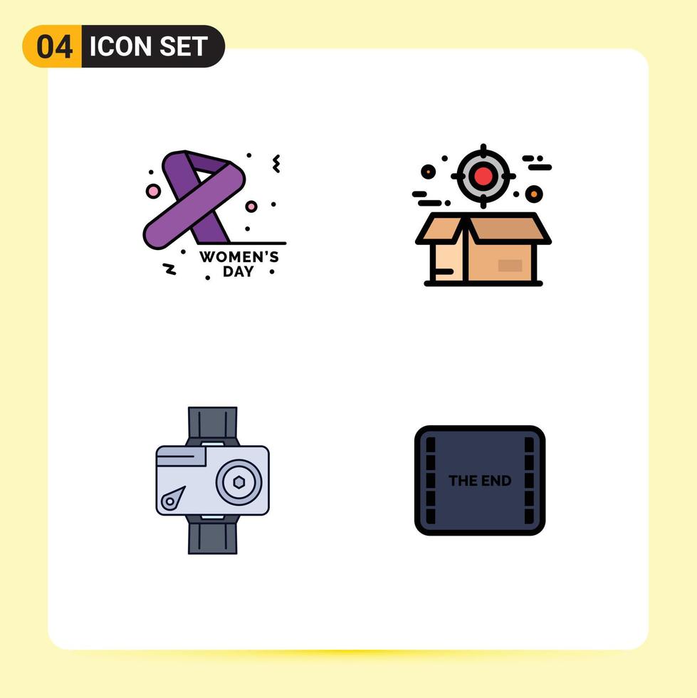 Pack of 4 Modern Filledline Flat Colors Signs and Symbols for Web Print Media such as awareness camera day crate digital Editable Vector Design Elements