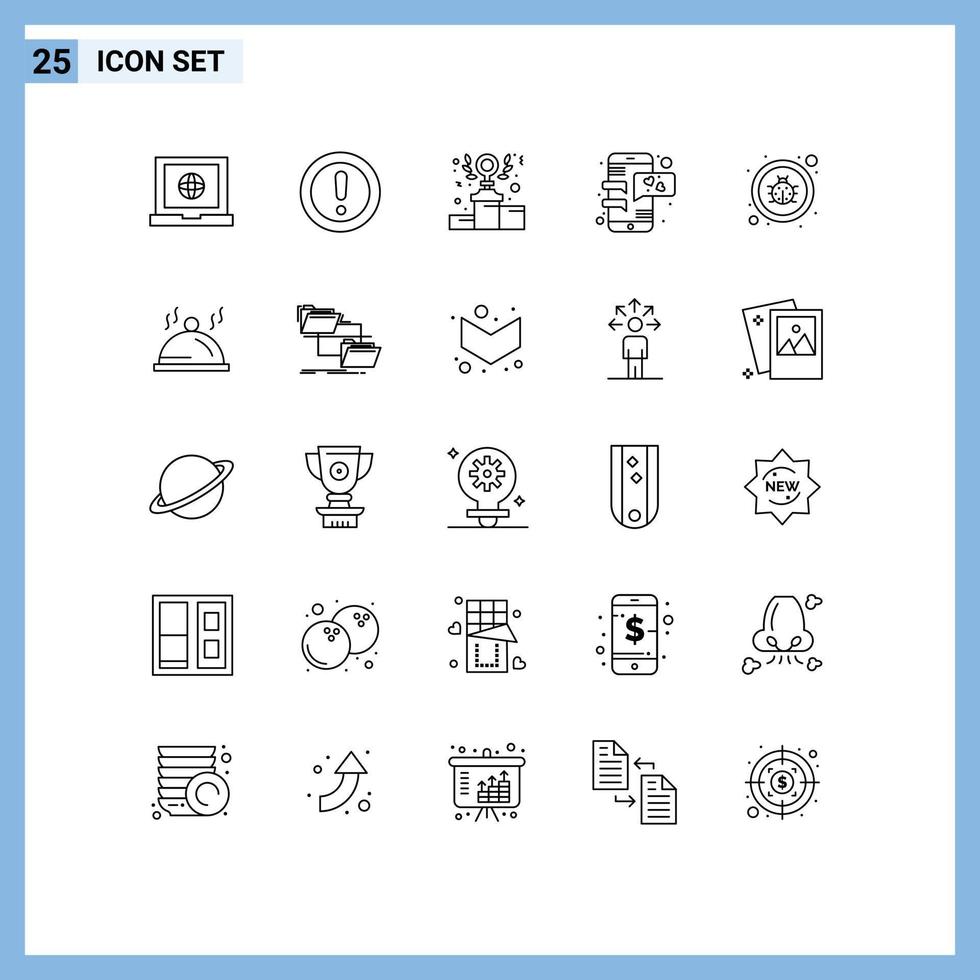 25 Universal Line Signs Symbols of fixing mobile phone power love chat Editable Vector Design Elements