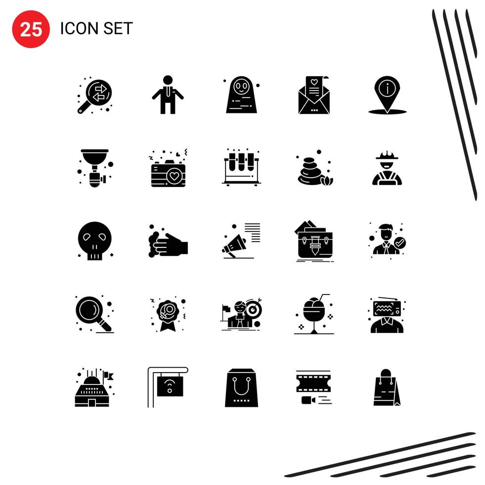 25 Universal Solid Glyphs Set for Web and Mobile Applications info navigation halloween costume location proposal Editable Vector Design Elements