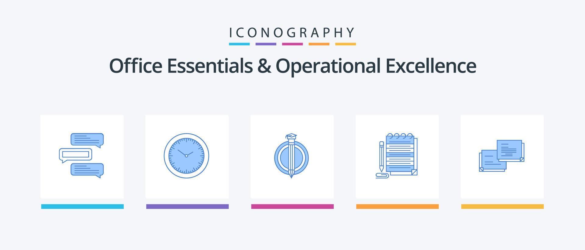 Office Essentials And Operational Exellence Blue 5 Icon Pack Including chat. pad. timmer. notebook. graduate. Creative Icons Design vector