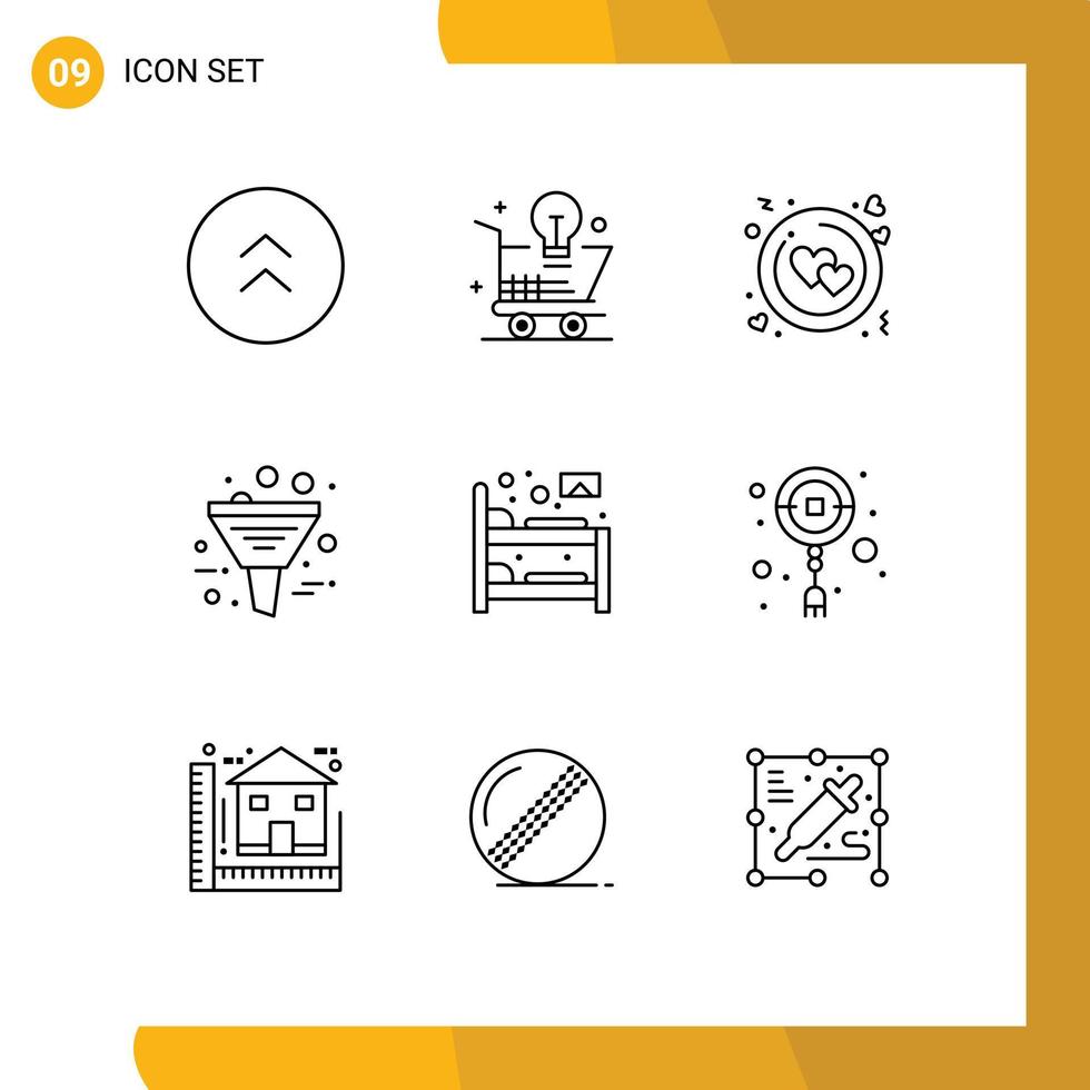 Pictogram Set of 9 Simple Outlines of product filtering light bulb data valentine Editable Vector Design Elements