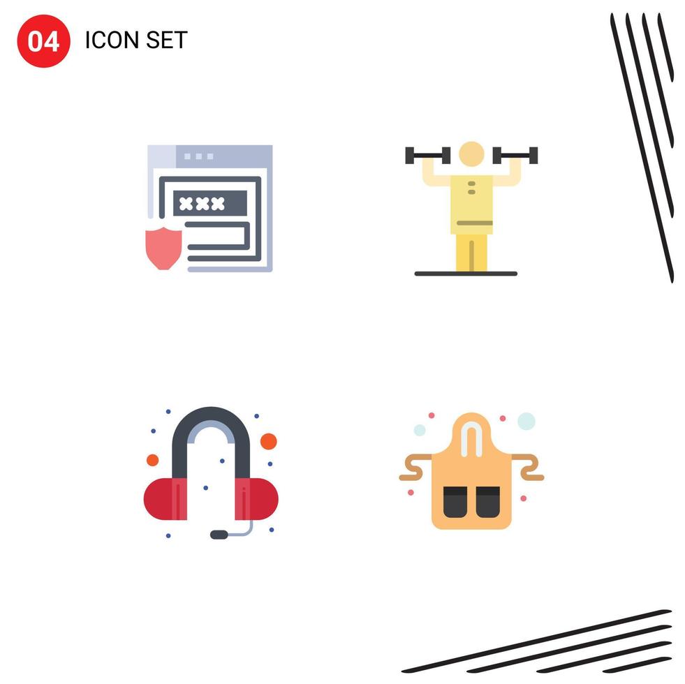 grupo de 4 iconos planos, signos y símbolos para gdpr, almacenamiento de oídos, sonido humano, elementos de diseño vectorial editables vector