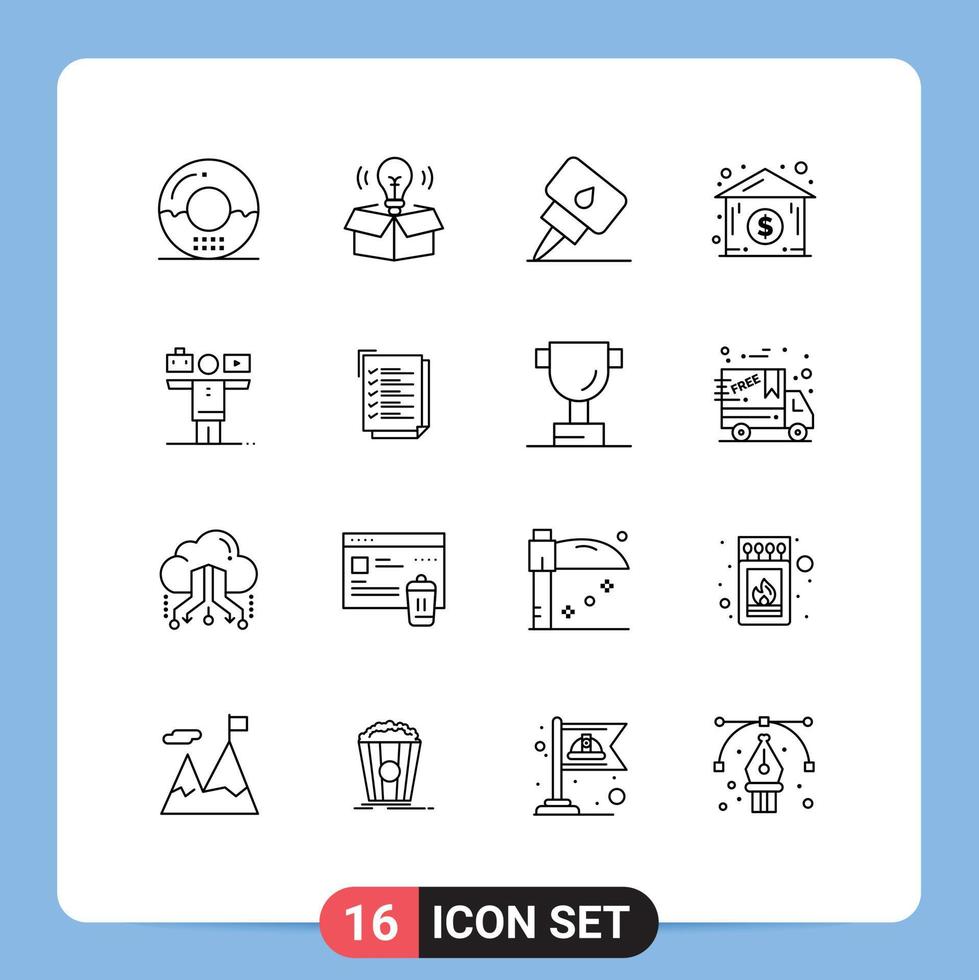 Set of 16 Commercial Outlines pack for play balance light real estate dollar house Editable Vector Design Elements