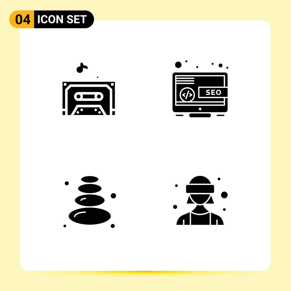 Universal Icon Symbols Group of 4 Modern Solid Glyphs of music stone desktop marketing female avatar Editable Vector Design Elements