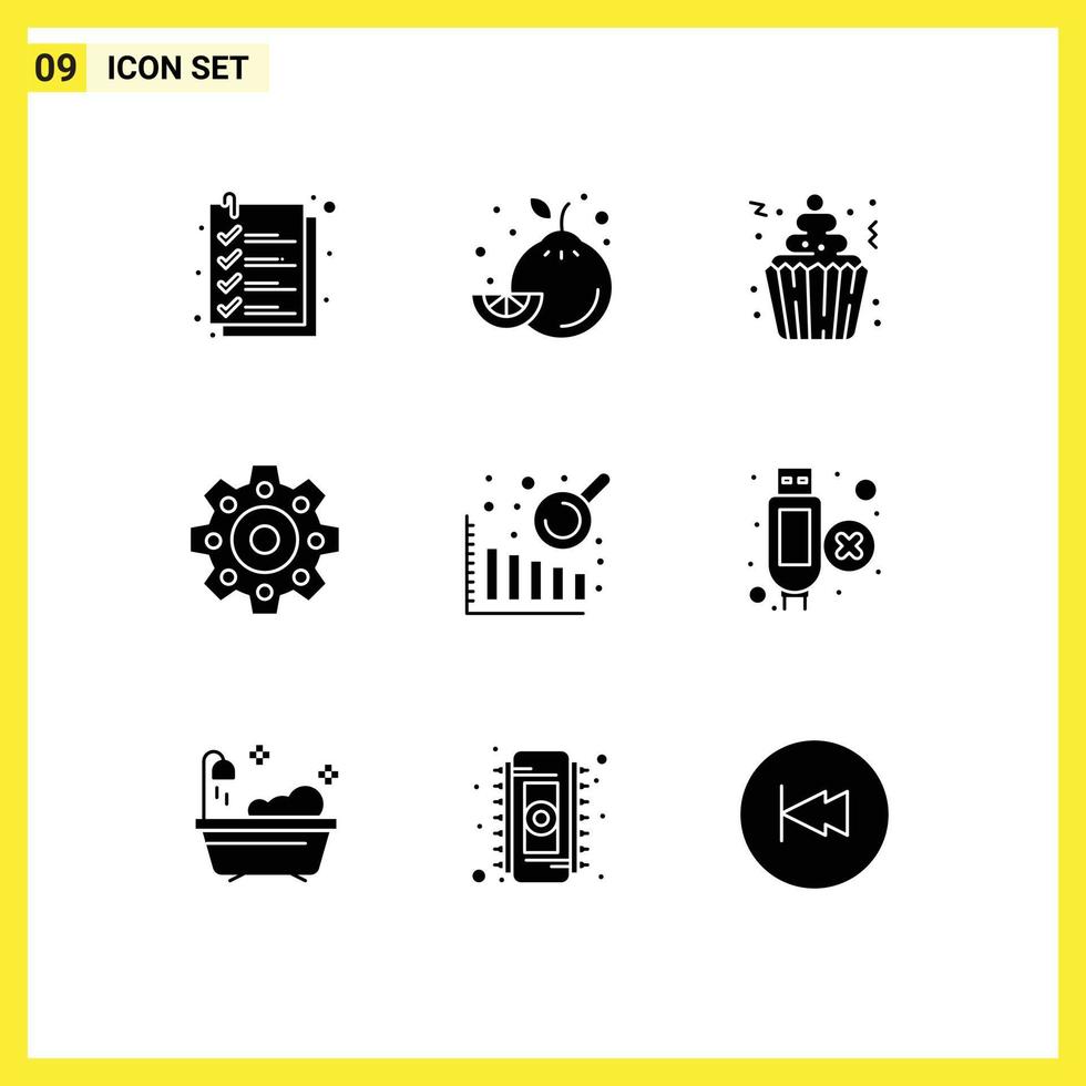 Pictogram Set of 9 Simple Solid Glyphs of extension data analysis cream business intelligence mechanical Editable Vector Design Elements