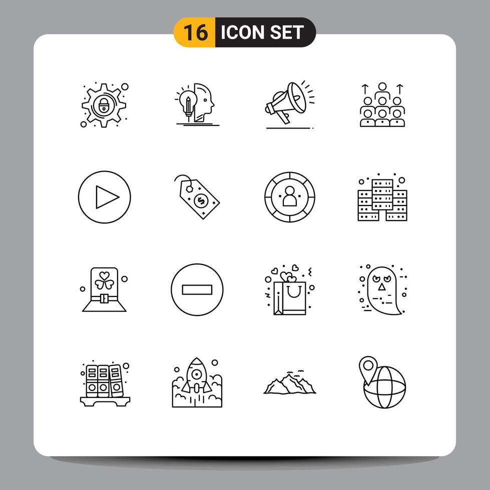 Group of 16 Outlines Signs and Symbols for resources management gdpr leadership business Editable Vector Design Elements