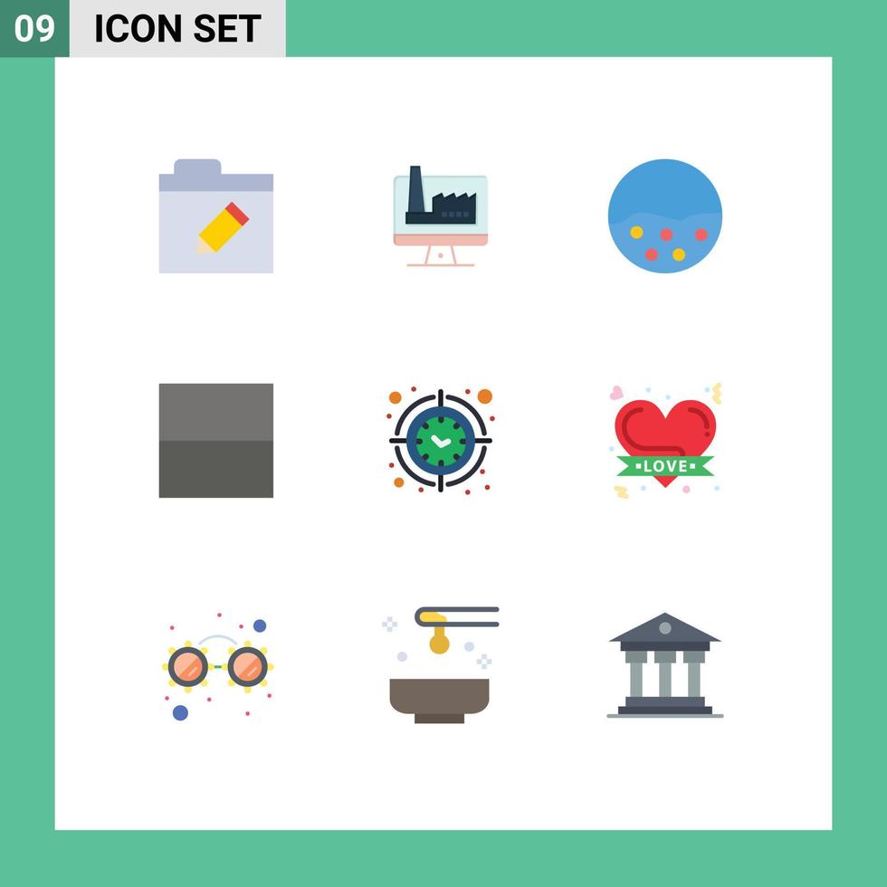 grupo universal de símbolos de iconos de 9 colores planos modernos de elementos de diseño vectorial editables de cuadrícula de reloj de piel de enfoque de tiempo vector