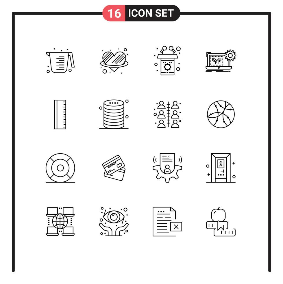 Set of 16 Modern UI Icons Symbols Signs for education engineering podium electronics blueprint Editable Vector Design Elements