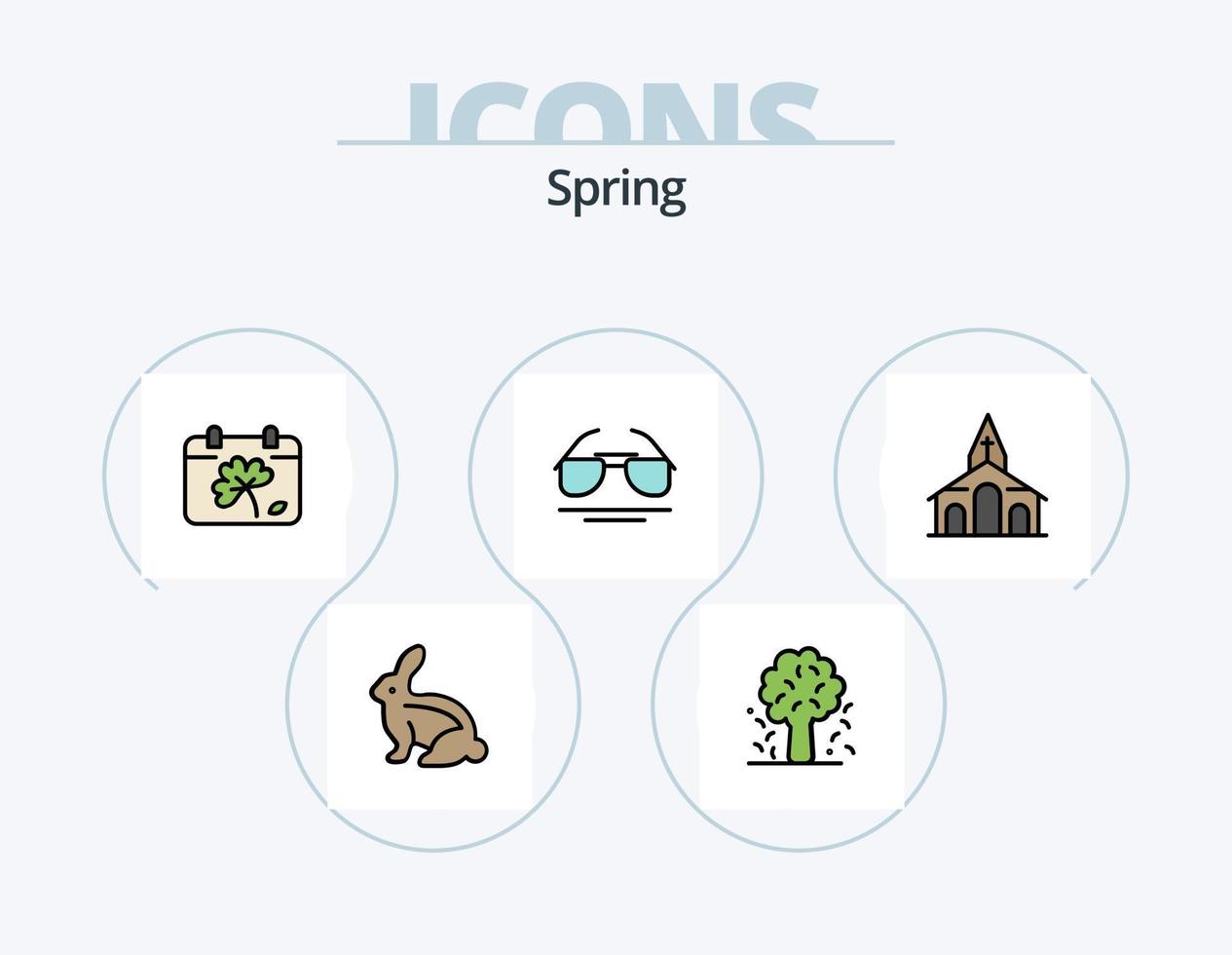 Spring Line Filled Icon Pack 5 Icon Design. flower. sun. building. spring. cloud vector