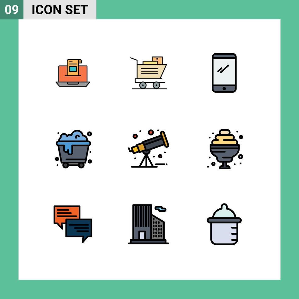 Universal Icon Symbols Group of 9 Modern Filledline Flat Colors of trash iphone cart android smart phone Editable Vector Design Elements