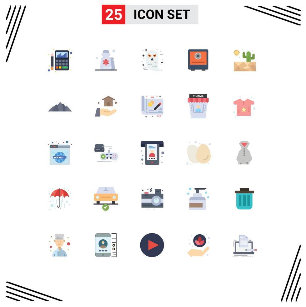 Flat Color Pack of 25 Universal Symbols of lock bank lotion safe ghost Editable Vector Design Elements