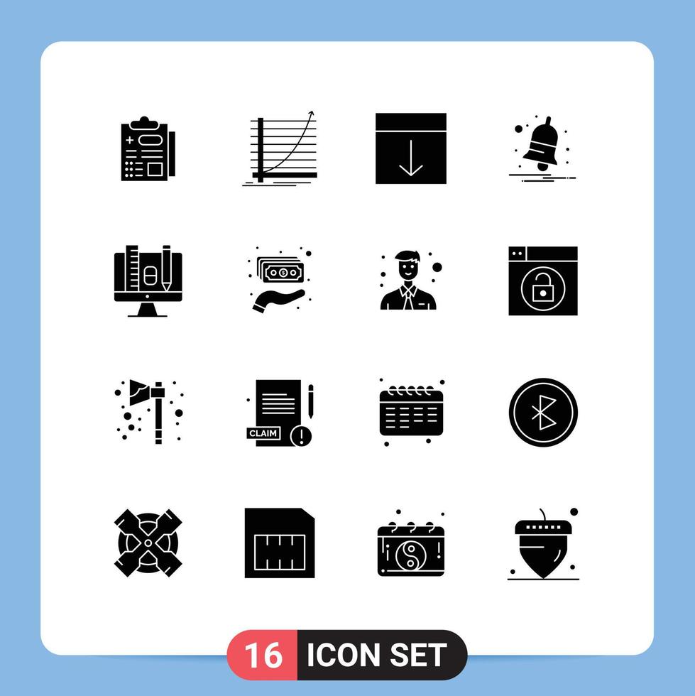 Pictogram Set of 16 Simple Solid Glyphs of computer notify arrange notification page Editable Vector Design Elements