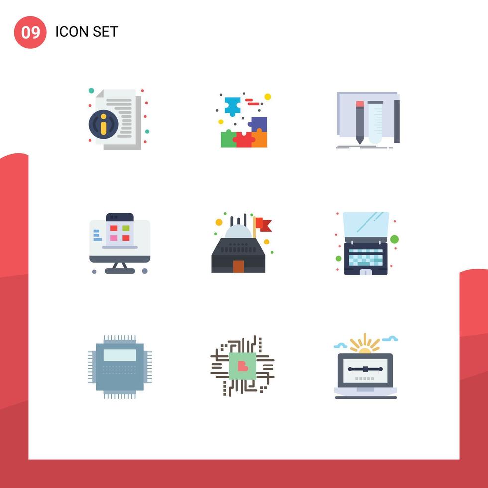 9 Thematic Vector Flat Colors and Editable Symbols of app web page piece development lab Editable Vector Design Elements