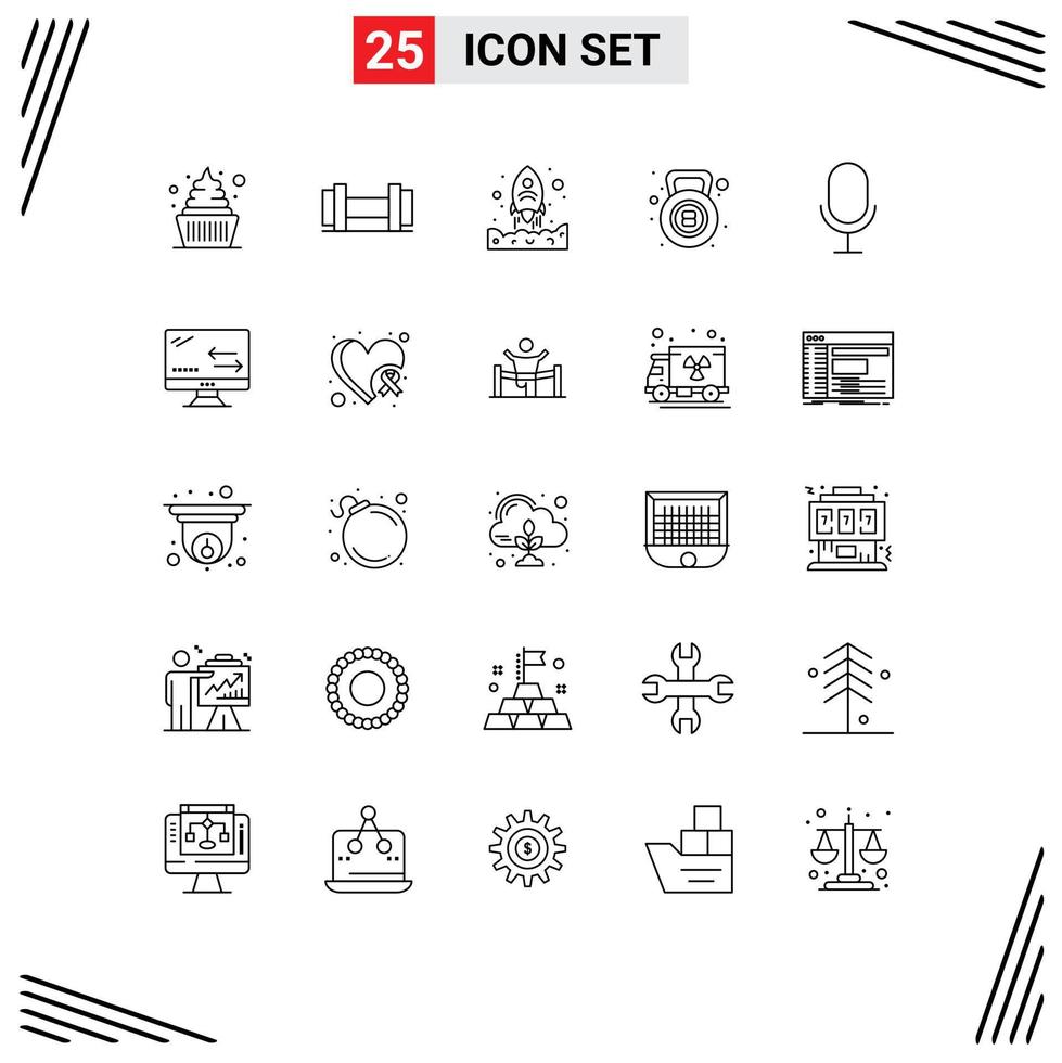 Set of 25 Modern UI Icons Symbols Signs for cloud microphone start mic weight Editable Vector Design Elements