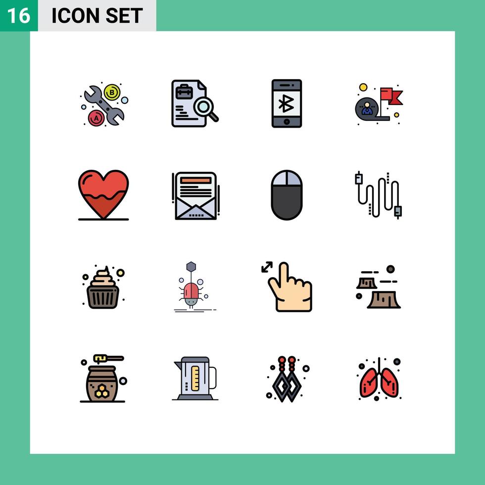 Universal Icon Symbols Group of 16 Modern Flat Color Filled Lines of anatomy success communication goal achievement Editable Creative Vector Design Elements
