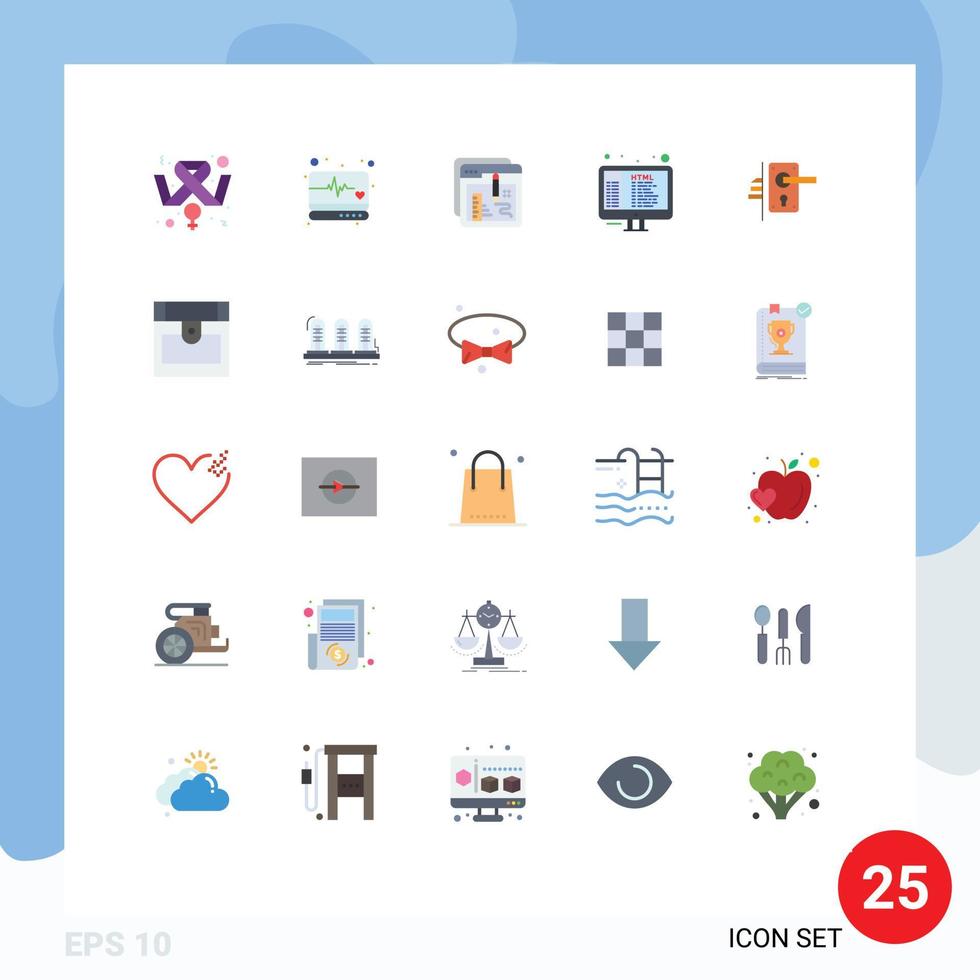 Mobile Interface Flat Color Set of 25 Pictograms of lock html browser coding file Editable Vector Design Elements