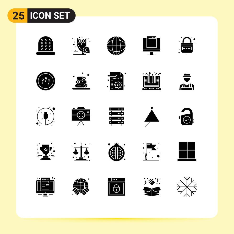 Set of 25 Modern UI Icons Symbols Signs for planet internet globe earth imac Editable Vector Design Elements