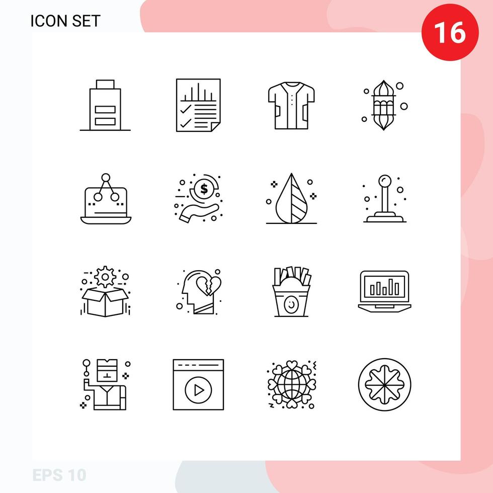 Set of 16 Modern UI Icons Symbols Signs for lamp light seo lantern electronic Editable Vector Design Elements