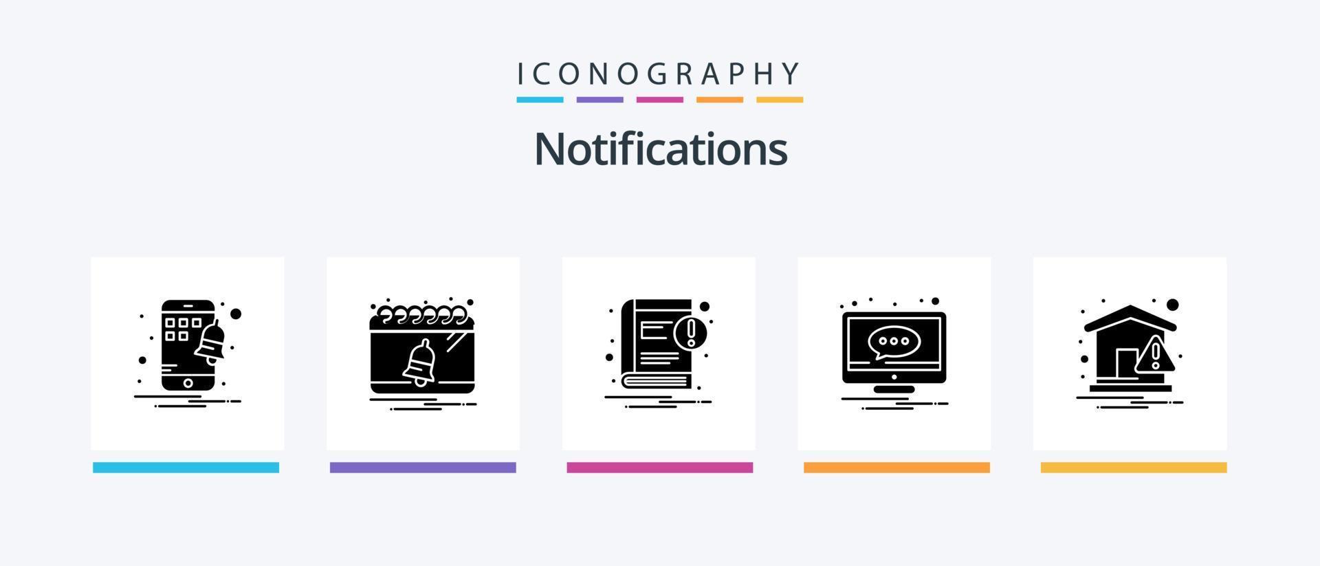 Notifications Glyph 5 Icon Pack Including notice. screen. ebook. notification. comment. Creative Icons Design vector