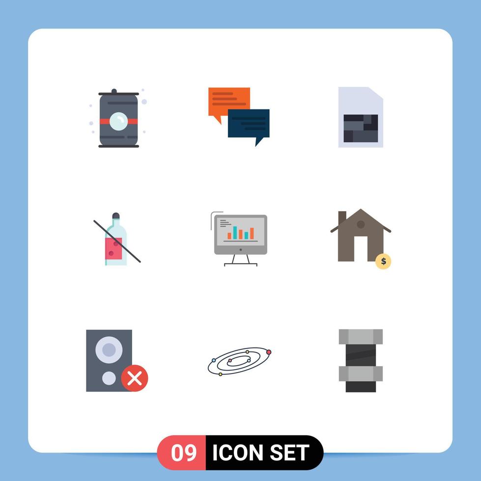 Universal Icon Symbols Group of 9 Modern Flat Colors of analytics whiskey chat no alcohol Editable Vector Design Elements