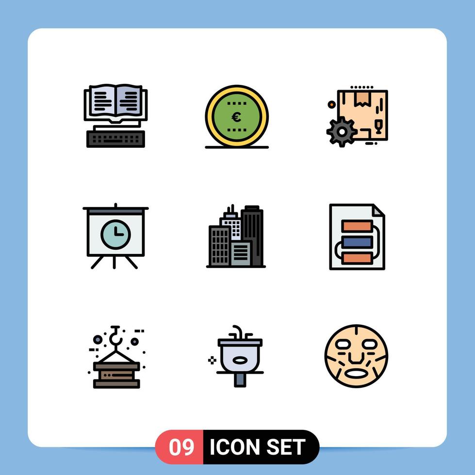 9 Creative Icons Modern Signs and Symbols of office building box time board Editable Vector Design Elements