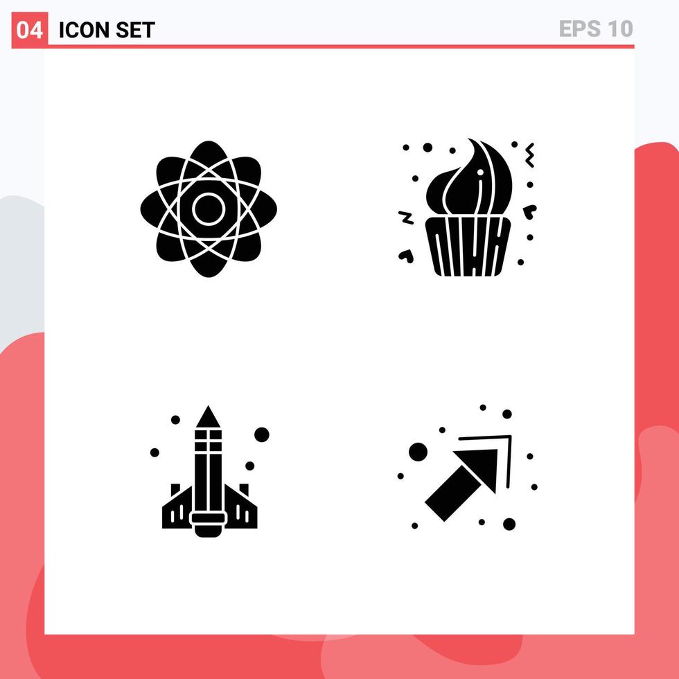 4 User Interface Solid Glyph Pack of modern Signs and Symbols of atom book laboratory cup knowledge Editable Vector Design Elements