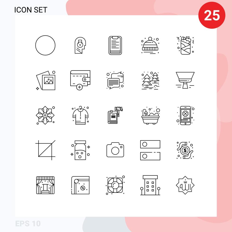 25 User Interface Line Pack of modern Signs and Symbols of fast food can text sale hat Editable Vector Design Elements