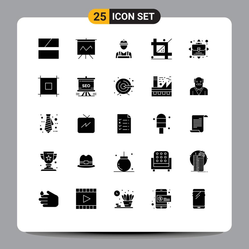 paquete de glifos sólidos de 25 símbolos universales de oportunidad programación constructor desarrollo cosechar elementos de diseño vectorial editables vector