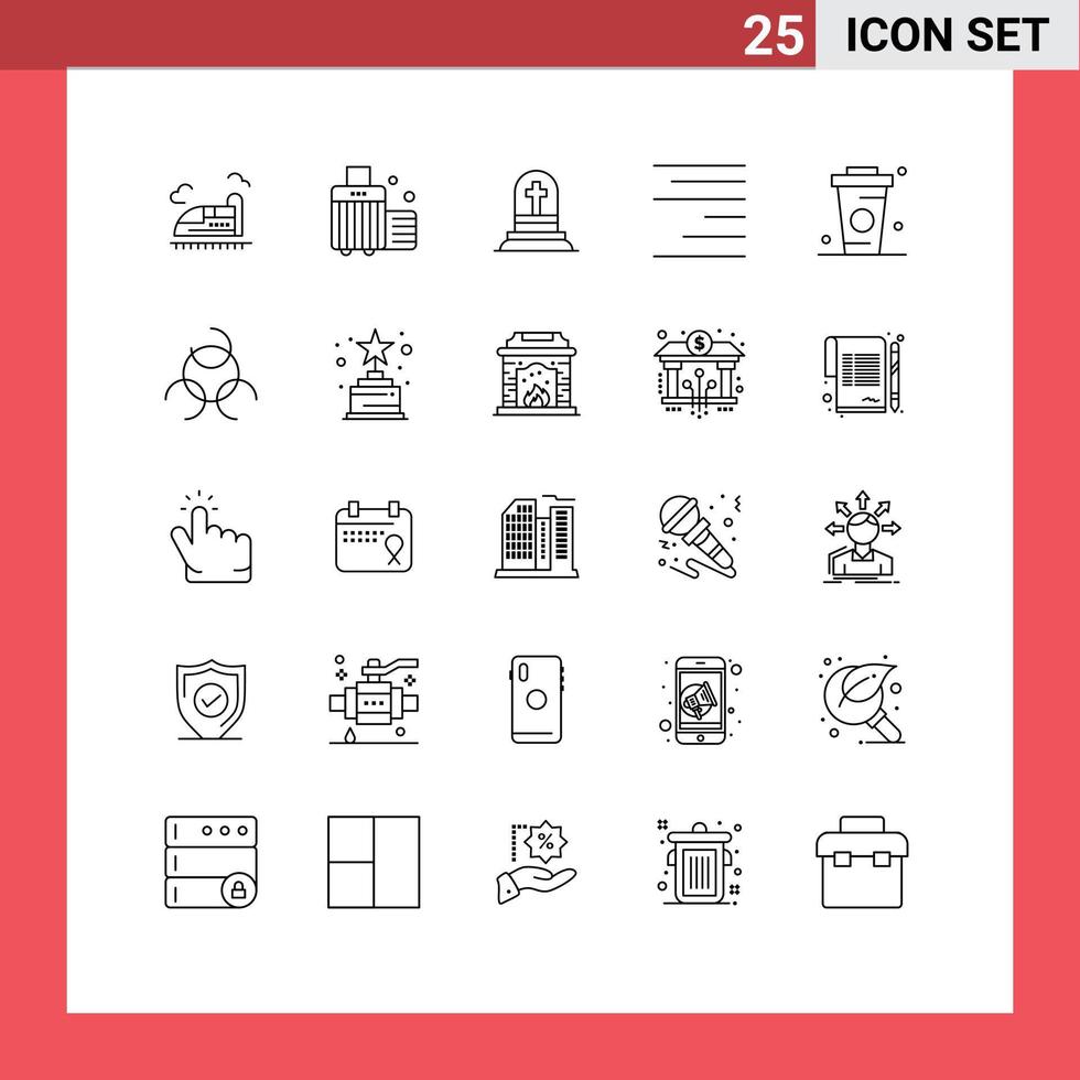 25 Universal Line Signs Symbols of drink coffee death text align Editable Vector Design Elements