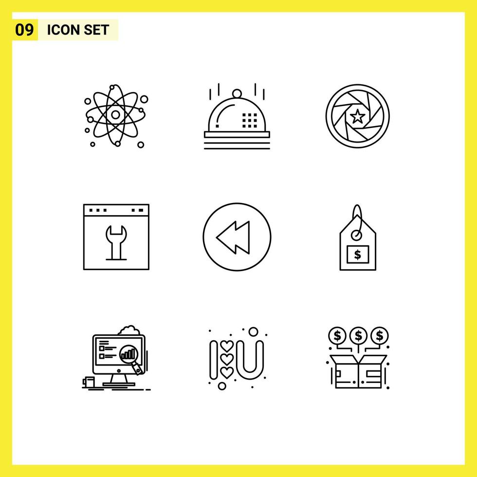 9 Universal Outlines Set for Web and Mobile Applications multimedia page film interface browser Editable Vector Design Elements