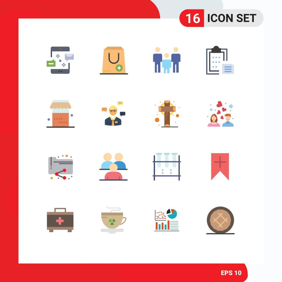 Pictogram Set of 16 Simple Flat Colors of paper document e clipboard kids Editable Pack of Creative Vector Design Elements