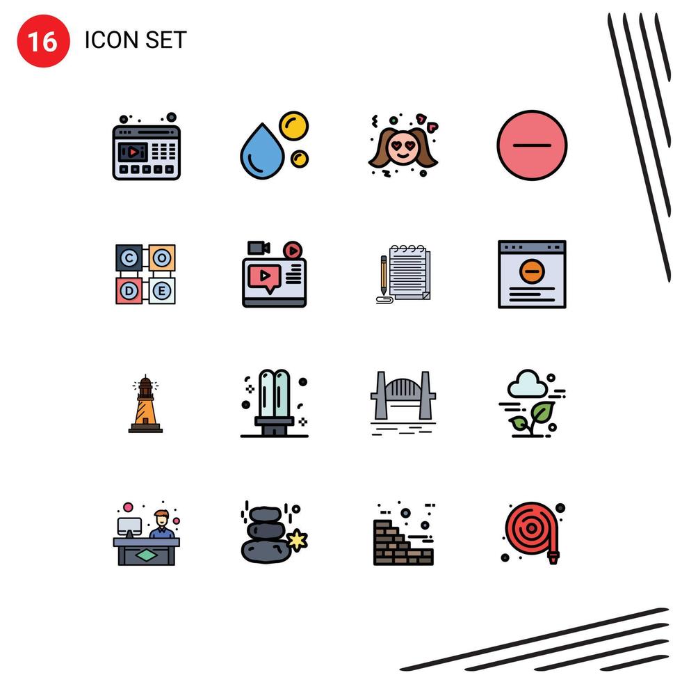 Set of 16 Modern UI Icons Symbols Signs for code media player omega media woman Editable Creative Vector Design Elements
