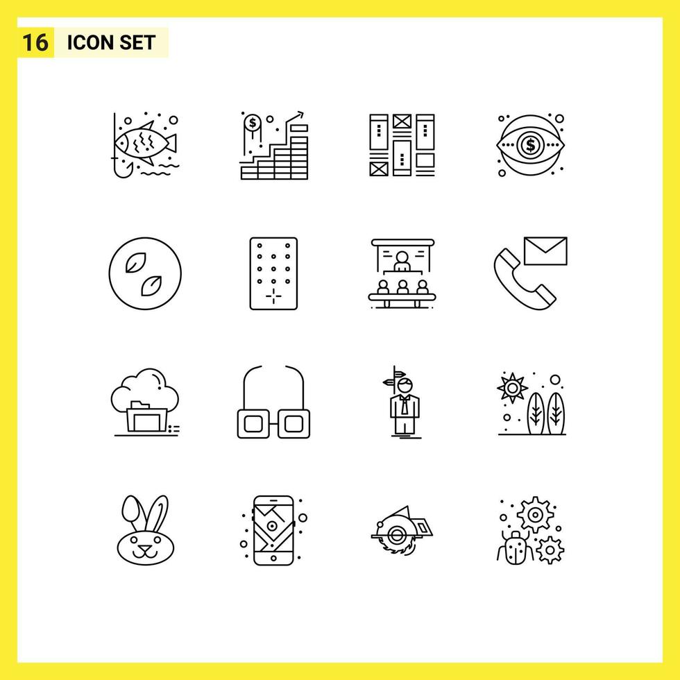 Pictogram Set of 16 Simple Outlines of ecology money wireframing marketing business Editable Vector Design Elements
