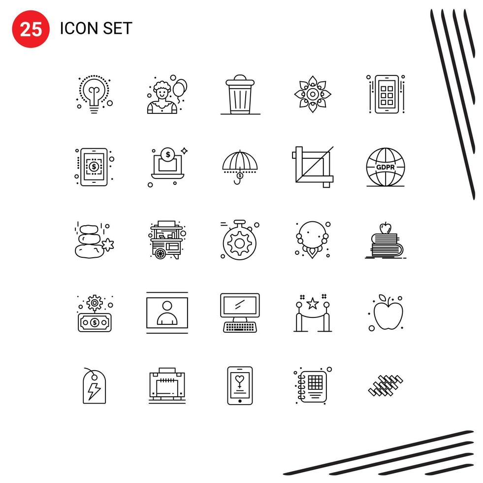 Universal Icon Symbols Group of 25 Modern Lines of media holi power hindu decoration Editable Vector Design Elements