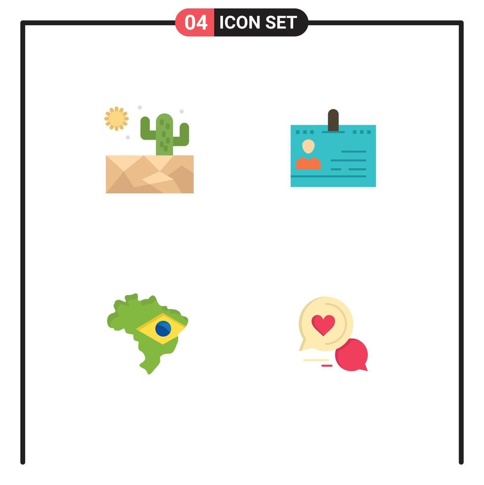 Set of 4 Vector Flat Icons on Grid for cactus phone cards id flag Editable Vector Design Elements