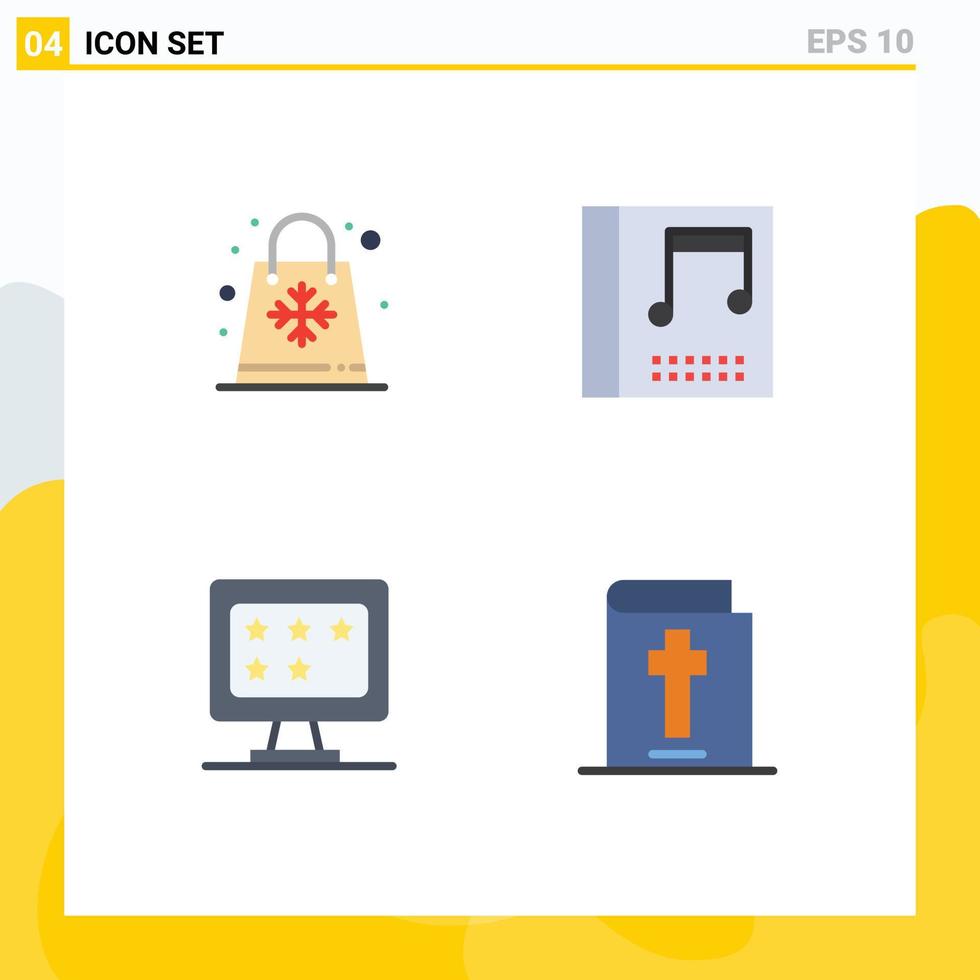 Modern Set of 4 Flat Icons Pictograph of bag monitor seasons media star Editable Vector Design Elements